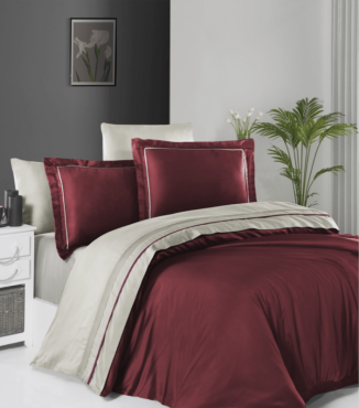 Комплект постельного белья Deluxe Satin Dark Series First Choice DLX-386 SERENİTY DARK RED BEİGE