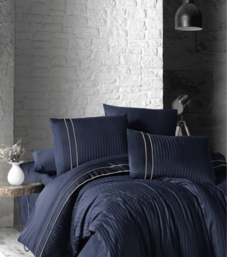 Комплект постільної білизни Deluxe Satin Dark Series First Choice DLX-96 STRIPE STYLE NAVY BLUE